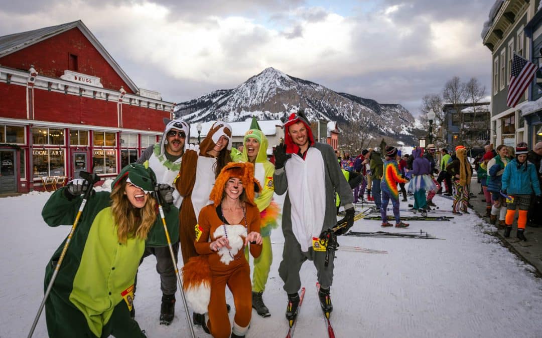 Skiers in costume for the Annual Alley Loop Nordic Race.