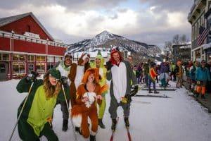 Skiers in costume for the Annual Alley Loop Nordic Race.
