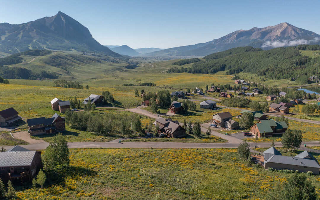 Crested Butte Real Estate - aerial view of 449 Meridian Lake Drive, Crested Butte (MLS 783719), a vacant lot.