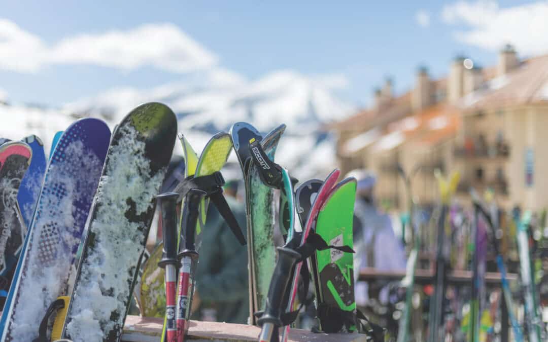 Skis in ski rack