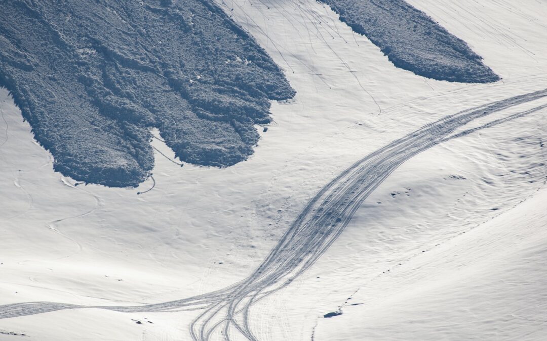Avalanche Awareness - aerial view of an avalanche/snow slide.