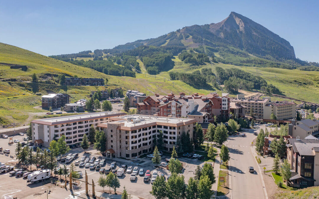 Aerial view of the Grand Lodge condos in Crested Butte - 6 Emmons Road, Mt. Crested Butte