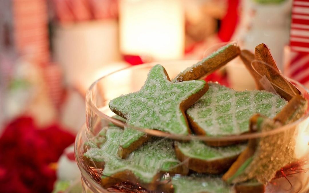 Classic holiday cookies in a glass bowl