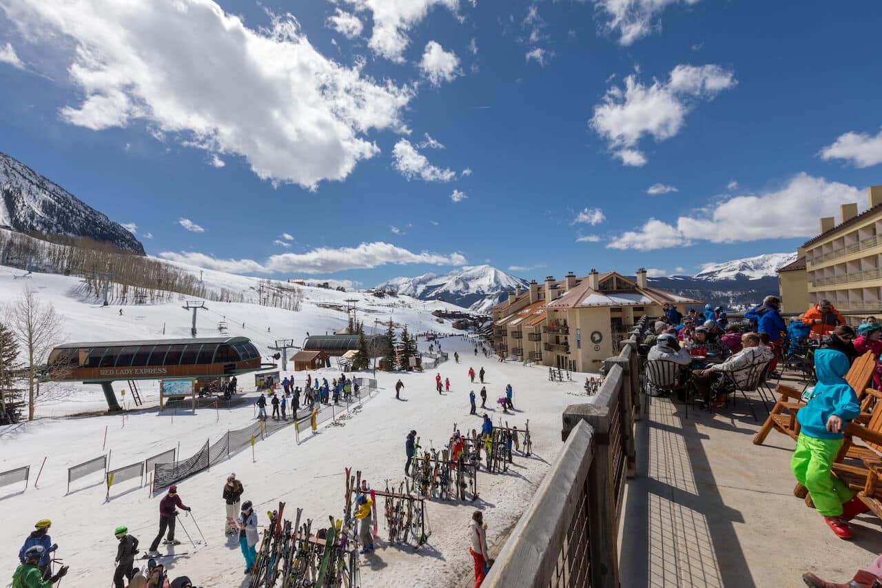 Spring-Skiing-Crested-Butte Crested Butte events - overlooking the CBMR base area from the deck of Butte 66.